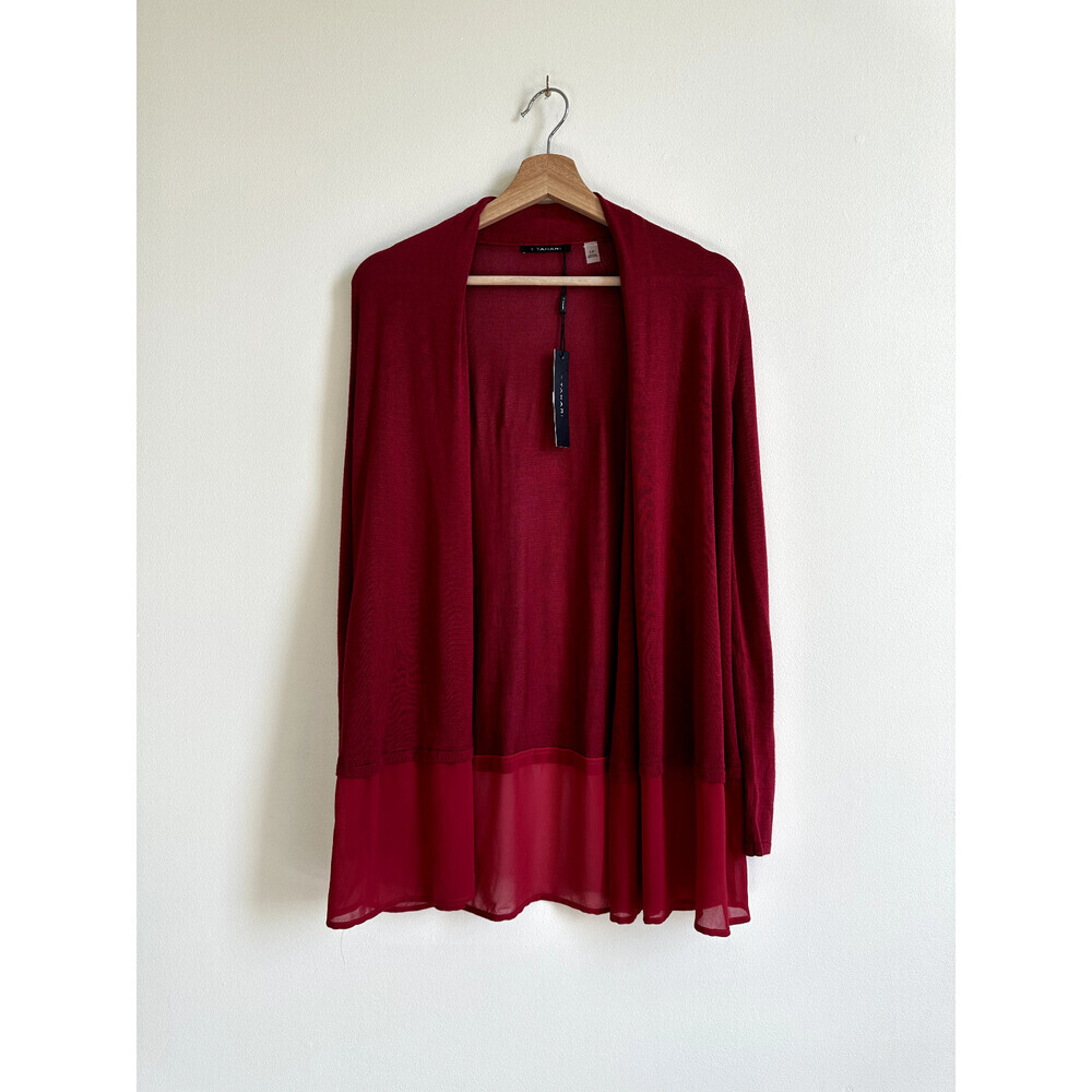 T. Tahari Women's Knit Open Front Cardigan Long Sleeve Size S In Red